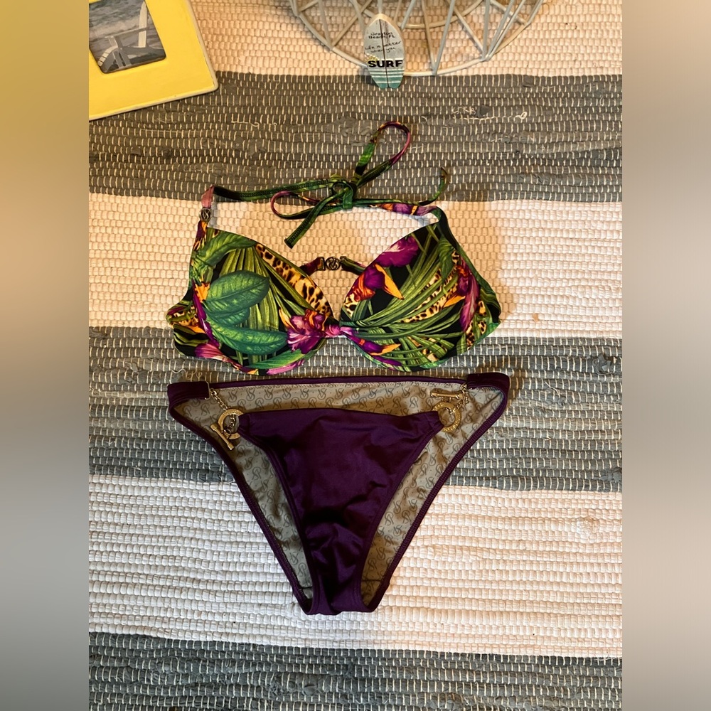 VICTORIA'S SECRET Push-Up Bikini Top 34C sexy chain detail bottom Small